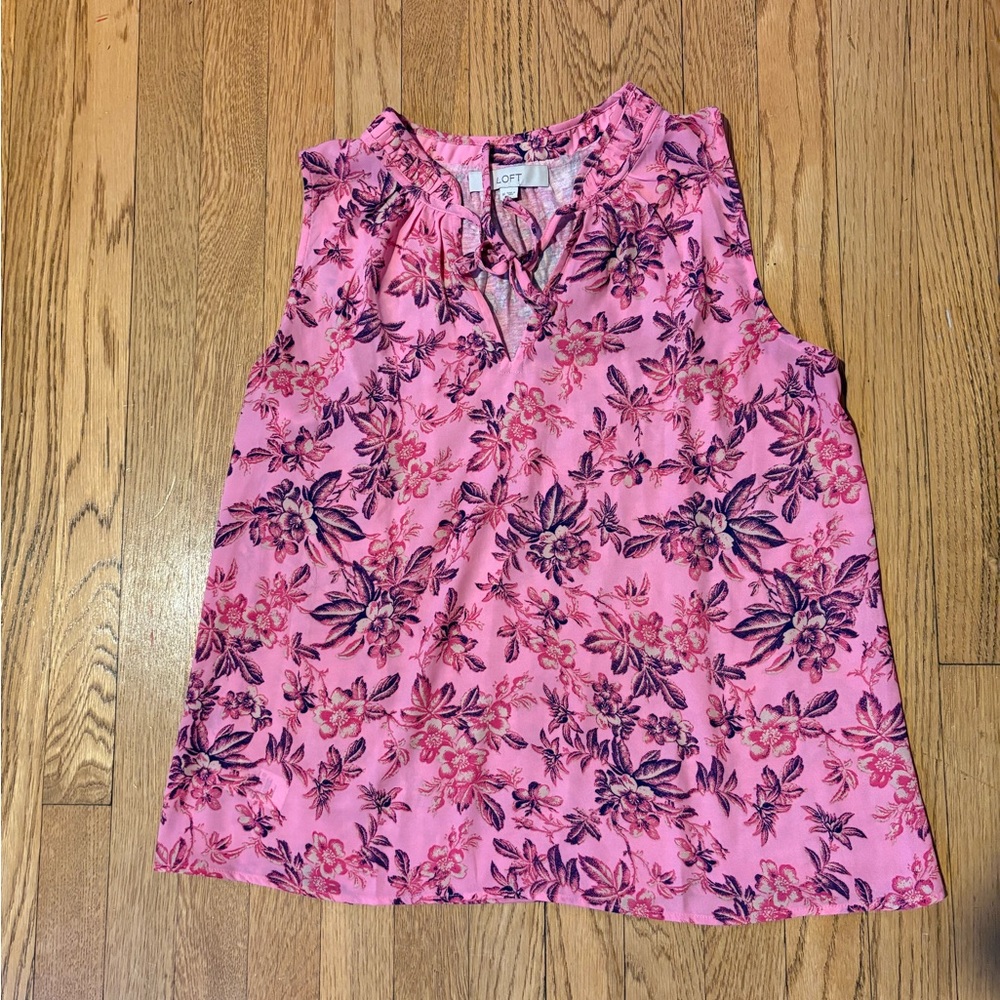 LOFT Pink Floral Sleeveless Blouse